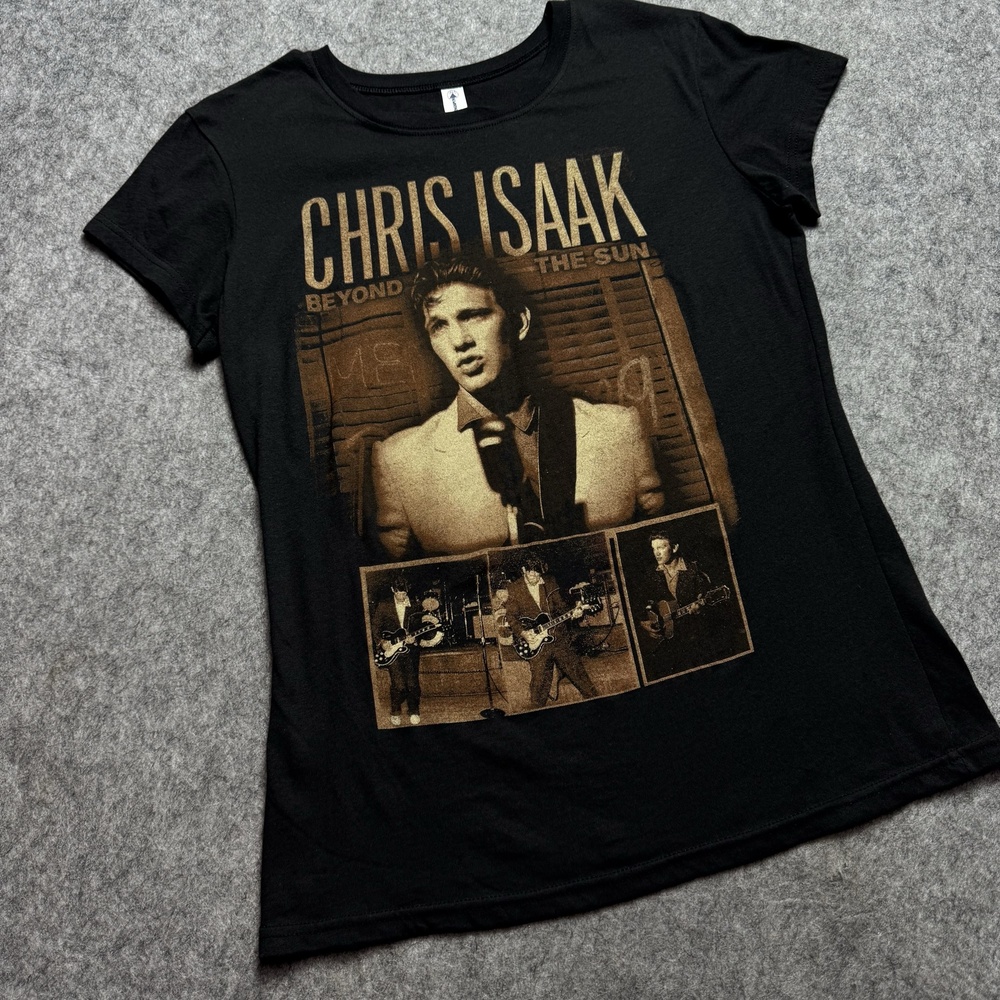 Delta Chris Isaak Shirt Womens L Black Graphic Band Tee 100% Cotton Slim